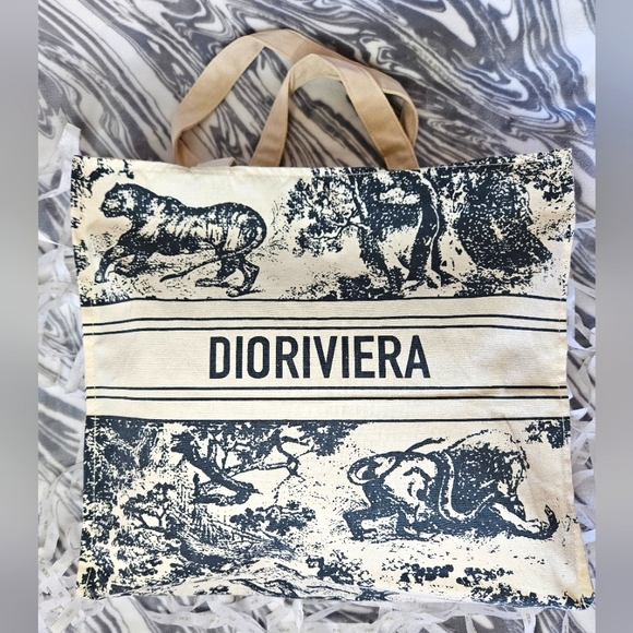 CHRISTIAN DIOR Canvas Tote DIORIVIERA Navy on Cream Canvas - Picture 3 of 13